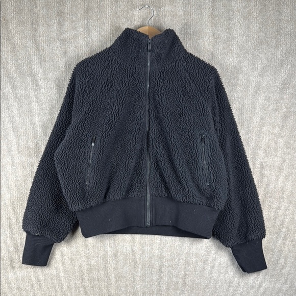 Black Teddy Jacket with Plush Fleece and Bomber Style - Picture 1 of 4
